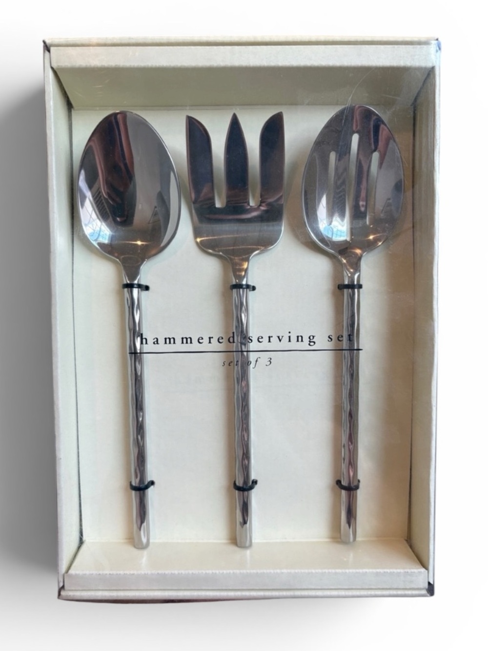 Pier 1 Caldera Hammered Stainless Steel Serving Set 3 Piece NEW PII16